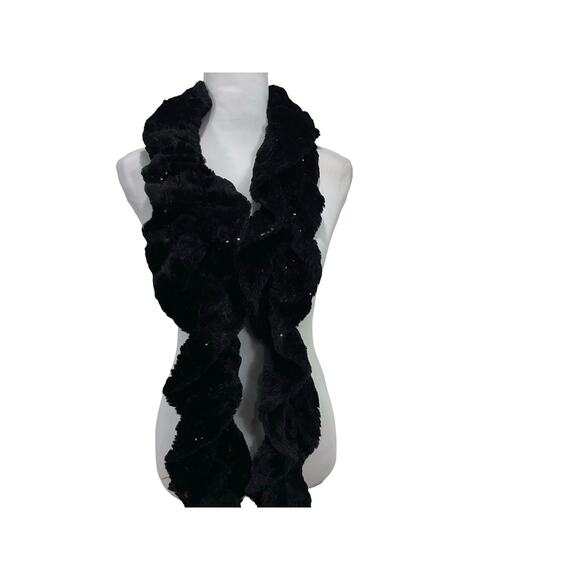 Cejon Black Faux Fur Sequin Scarf - Picture 2 of 5
